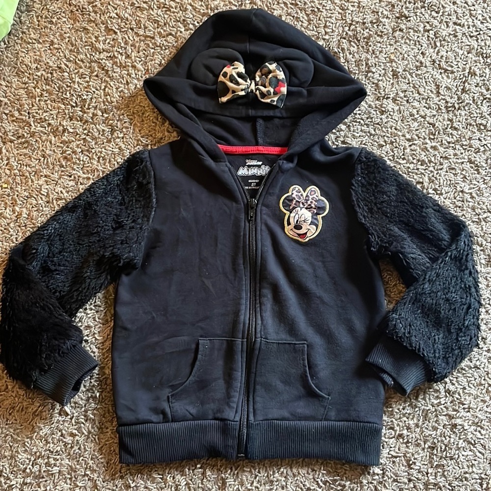Disney Minnie Mouse Black Long Sleeve Hoodie Zip Up Sweater